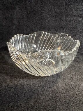 Vintage Clear Lead Crystal Ribbed Glass Decorative Bowl